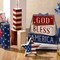 7-Piece 4th of July Table Decorations – Patriotic Red, White & Blue Wood Blocks with Bow, Tiered Tray & Home Centerpiece for Independence Day